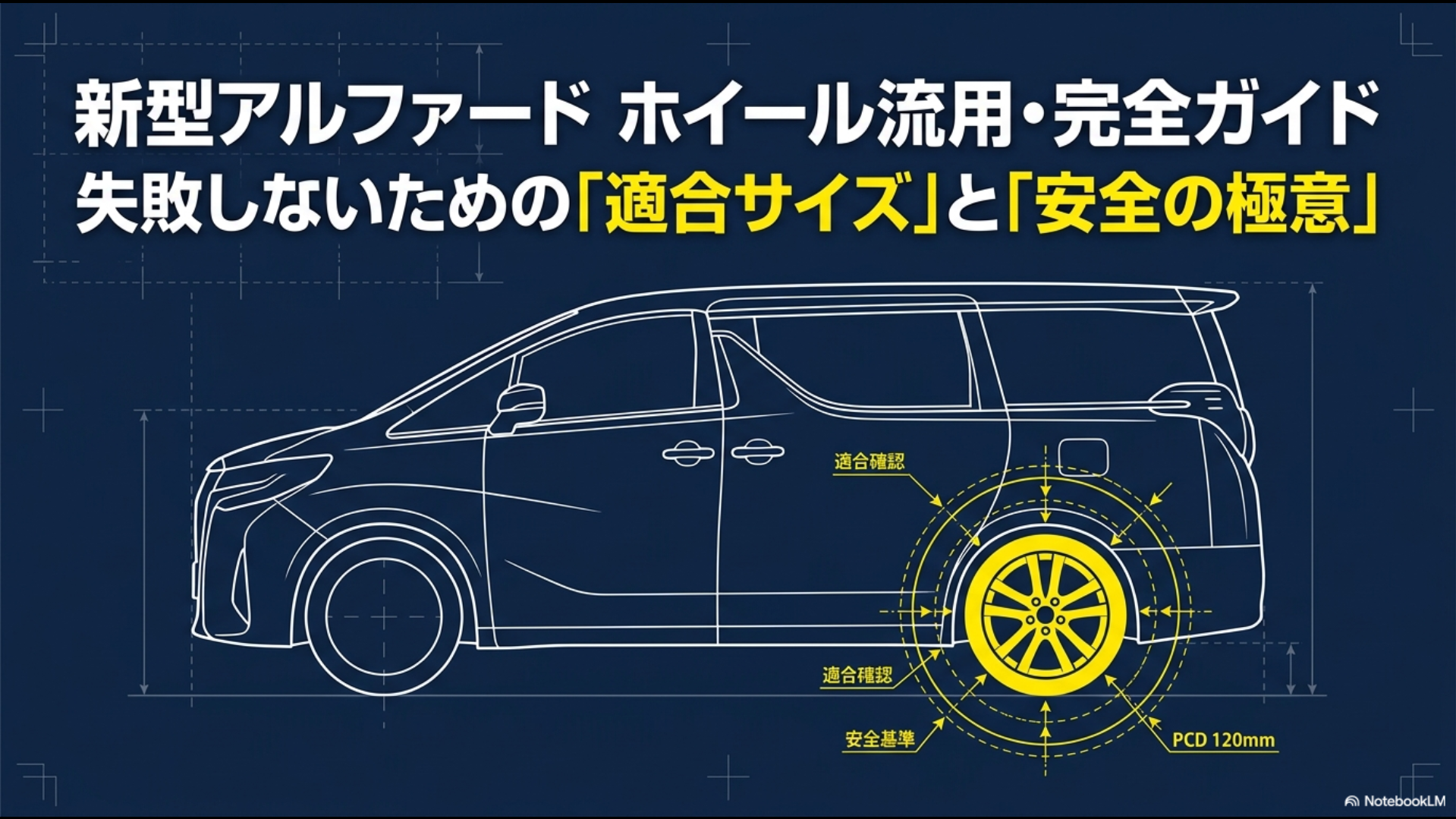 新型アルファードのホイール流用において、失敗しないための適合サイズと安全の極意をまとめた完全ガイドのアイキャッチ画像。