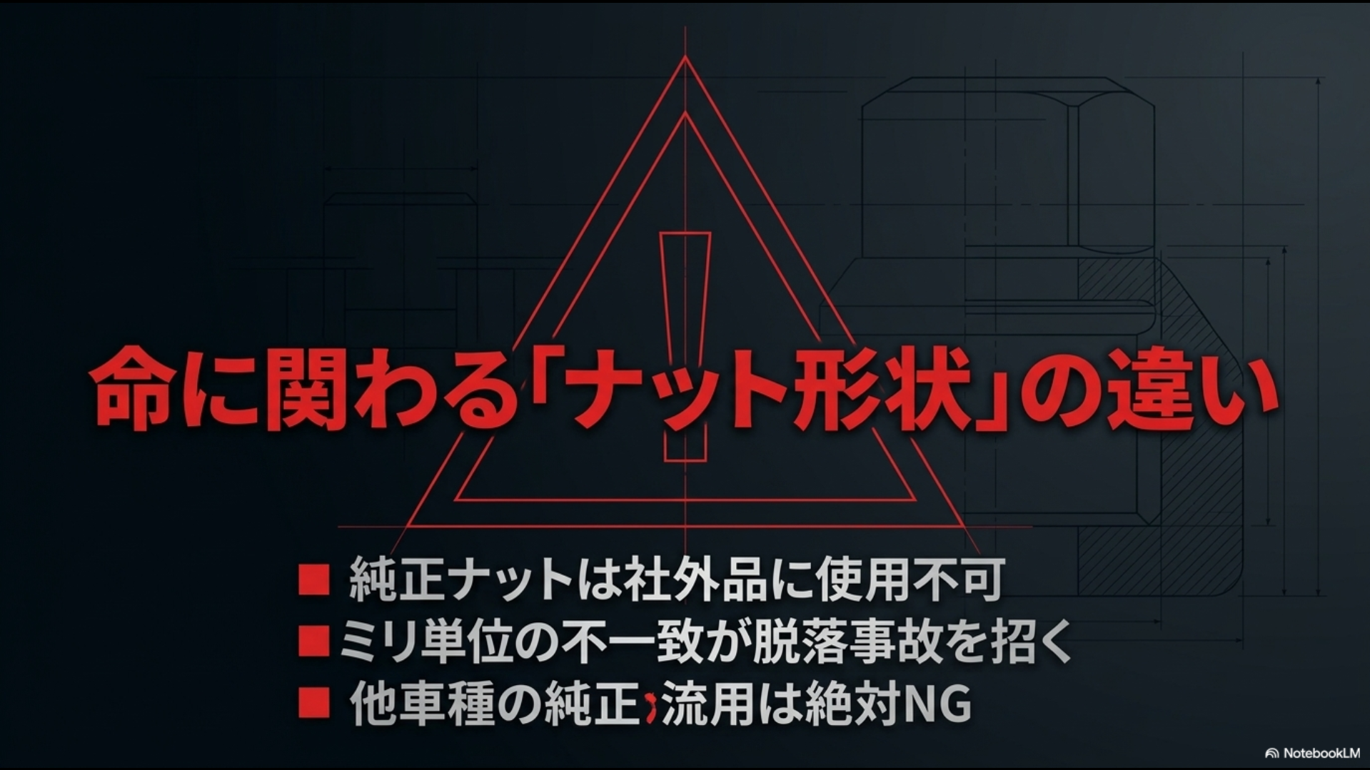 命に関わるナット形状の違いと他車種の純正流用絶対NGの警告