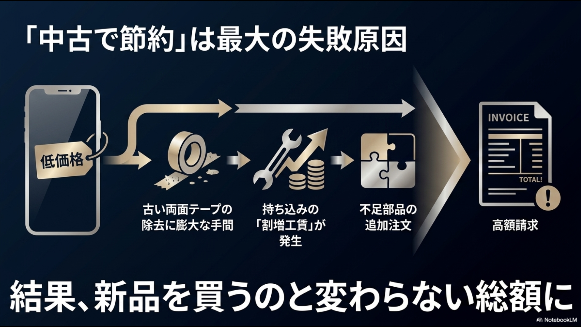 モデリスタの高度な成型技術には正確な接着が必要で、作業ミスは剥がれの原因になるため保証のある正規店での取付を推奨するスライド。
