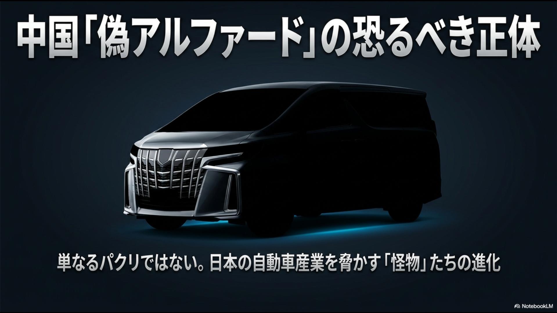 中国の偽アルファードの正体と、日本の自動車産業を脅かす怪物たちの進化を説明するスライドのタイトル画像