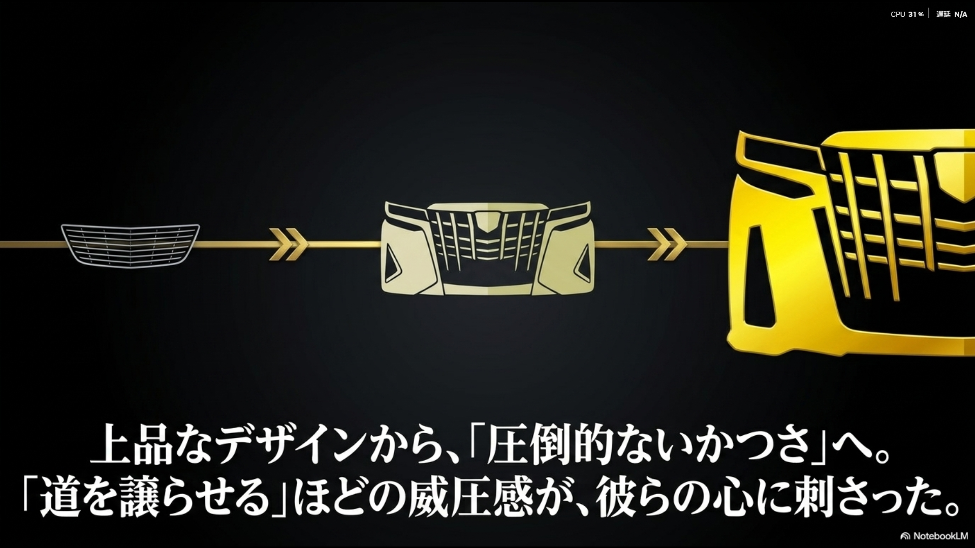 上品なデザインから圧倒的ないかつさへ進化し、道を譲らせる威圧感を持つアルファードのフロントマスク