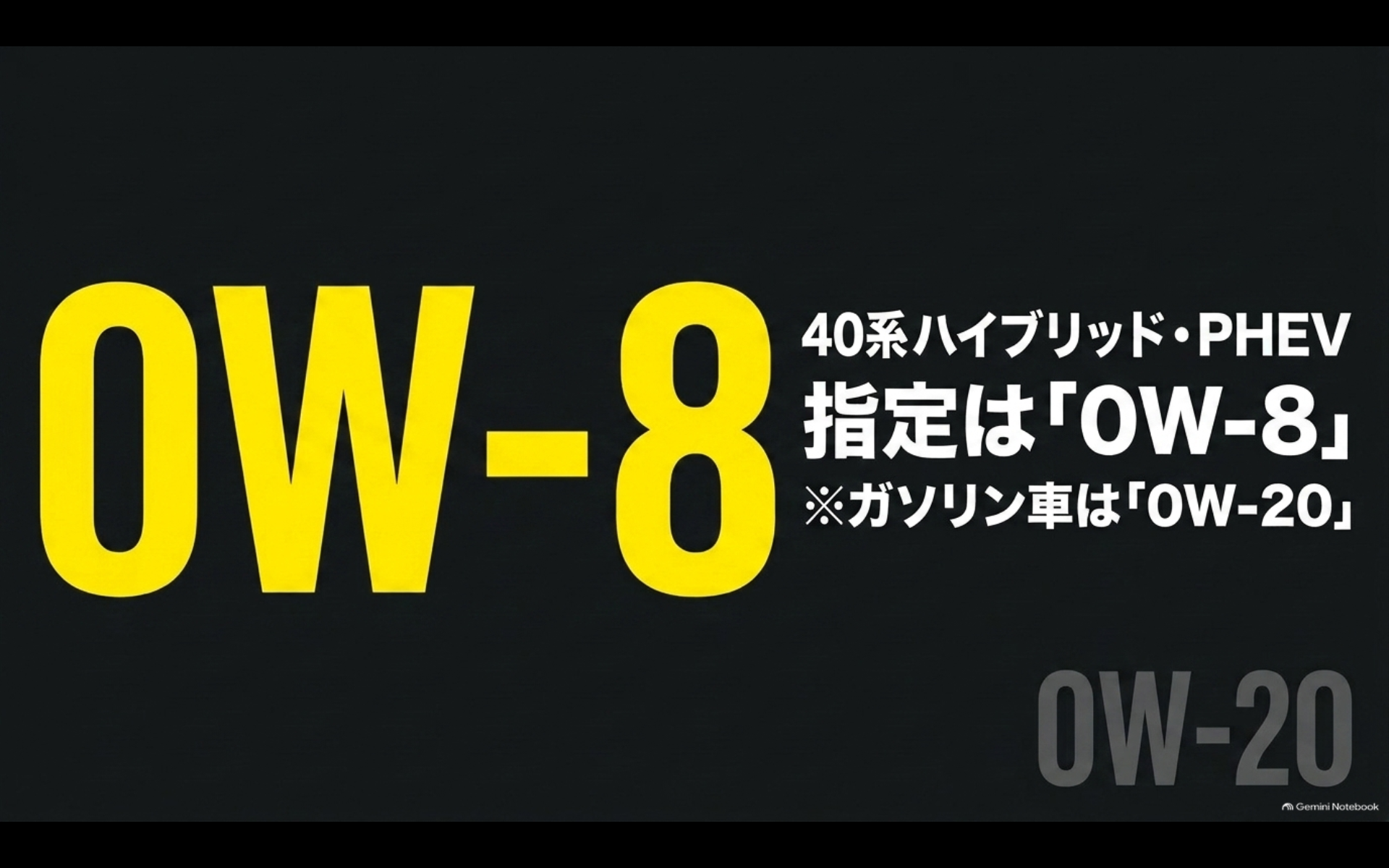 40系アルファードのハイブリッドとPHEVは0W-8、ガソリン車は0W-20が基準