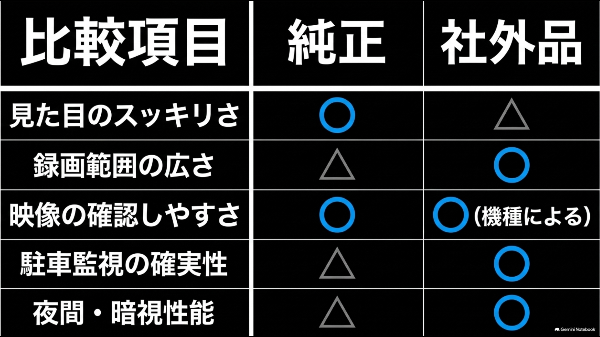 アルファード純正・社外ドラレコ比較表【オートパーツらぼ・イメージ】