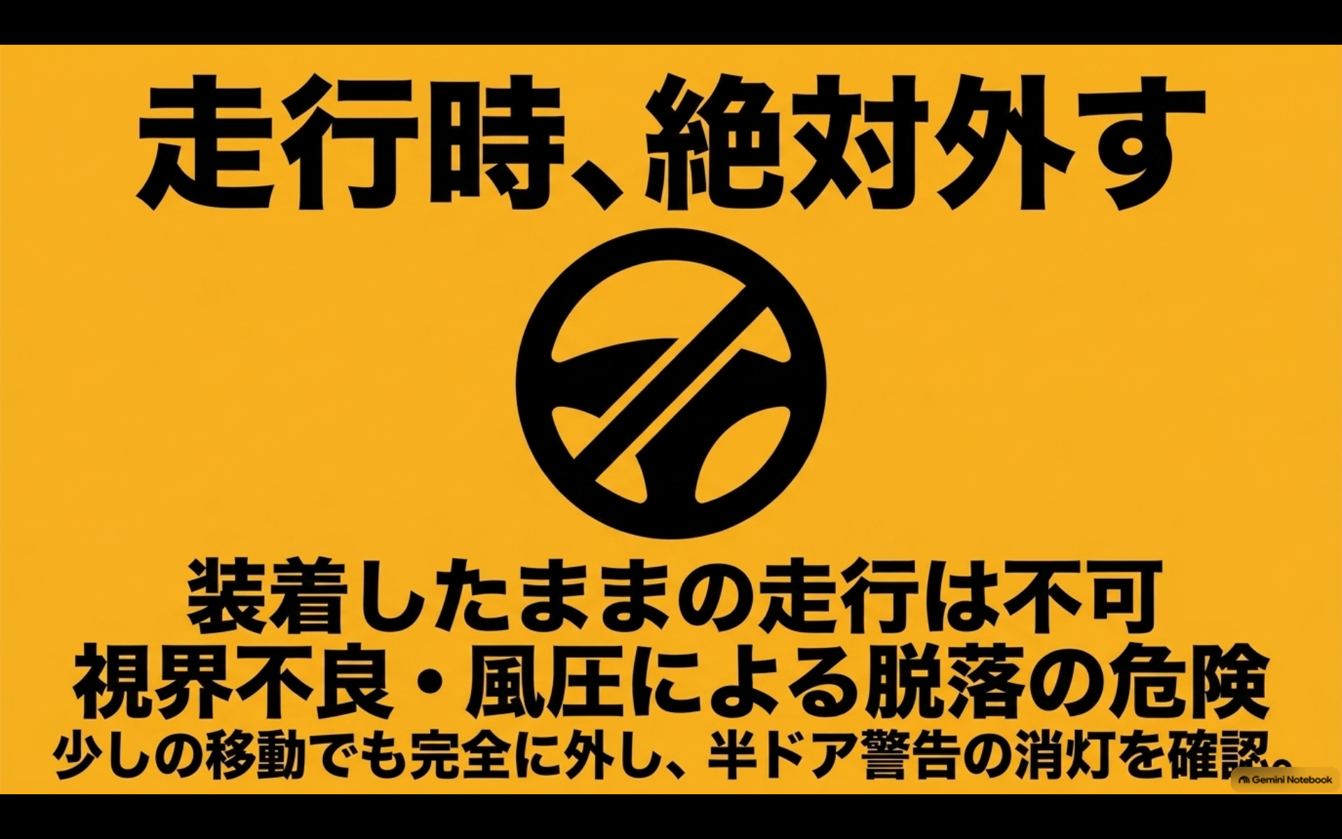 虫除けネットを装着したまま走行せず、走行前に必ず取り外すことを示す注意図