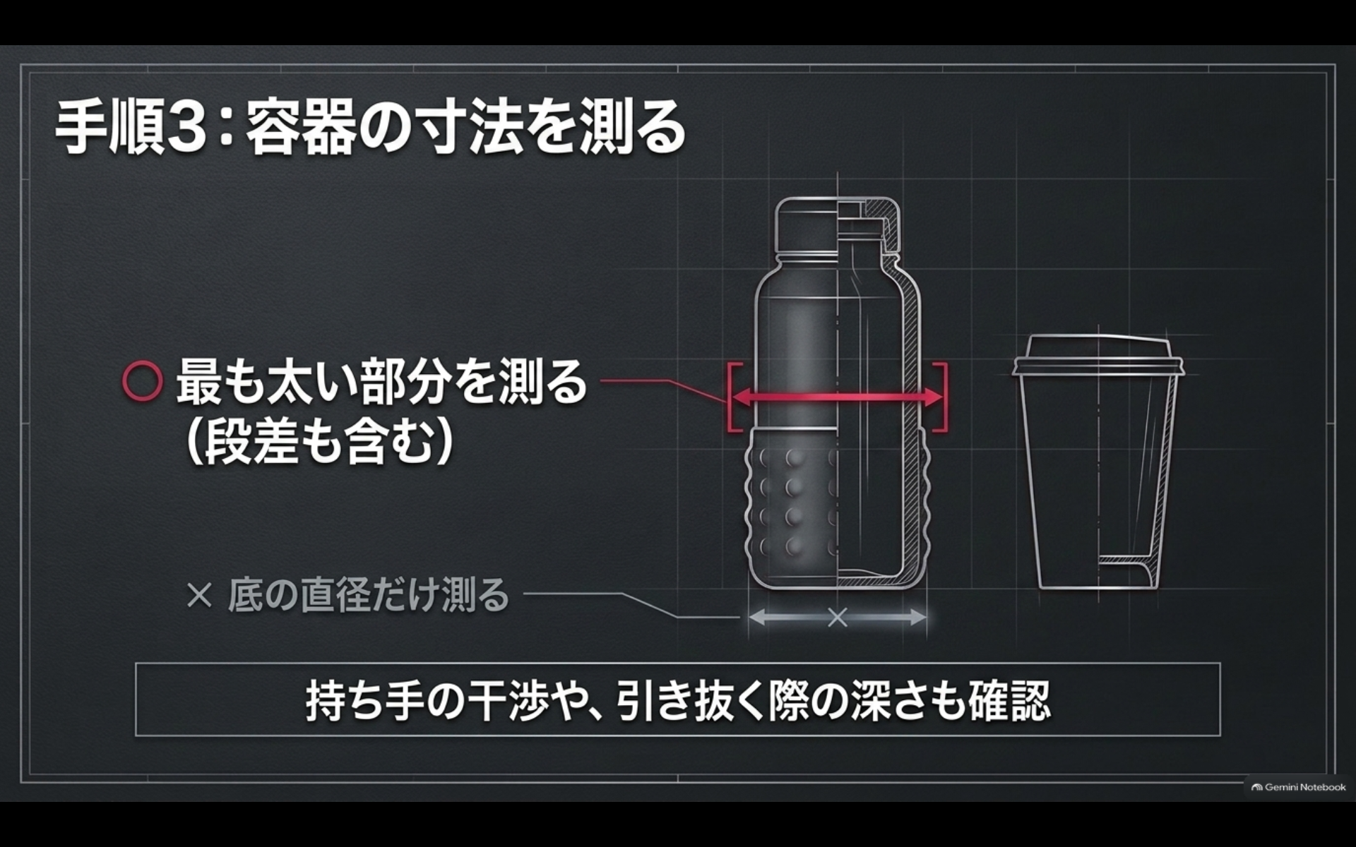 アルファードのドリンクホルダーに合う水筒やボトルの最も太い部分を測る方法