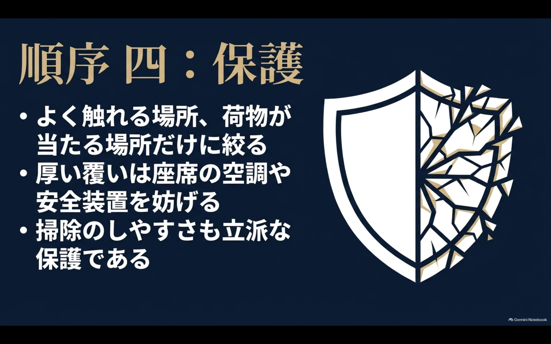 アルファードでよく触れる場所や荷物が当たる場所だけを保護して過剰なカバーを避ける考え方