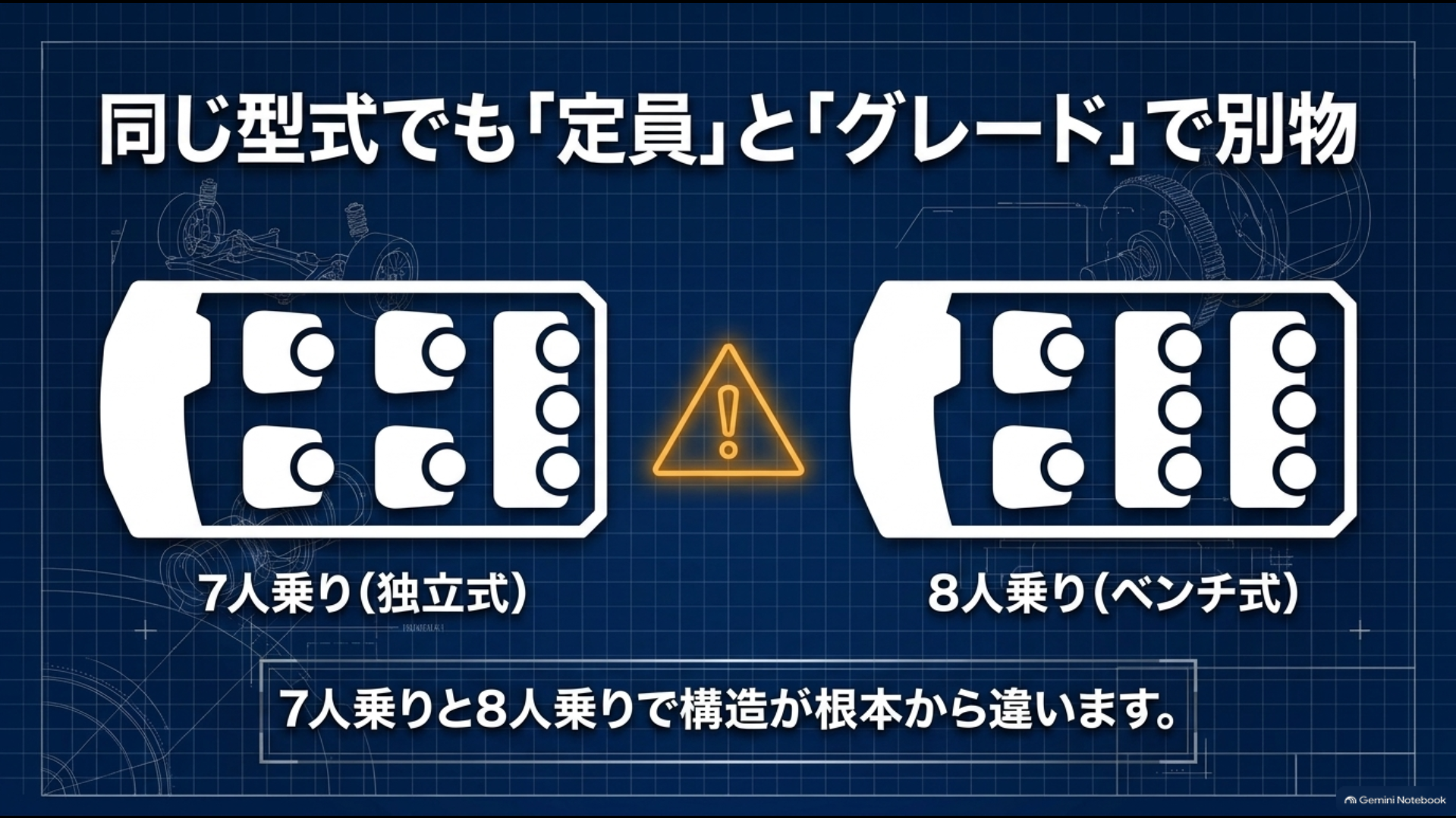 アルファードの7人乗り独立シートと8人乗りベンチシートの構造の違い