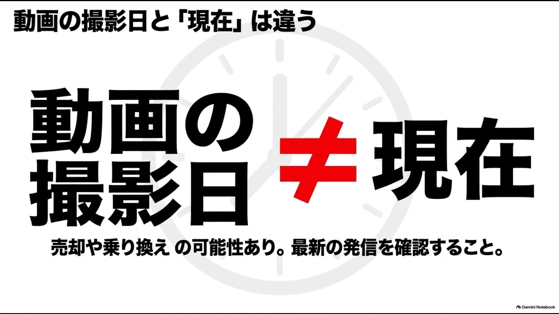 アルファードが登場した動画の撮影日と現在の所有状況は異なる可能性があることを示す図
