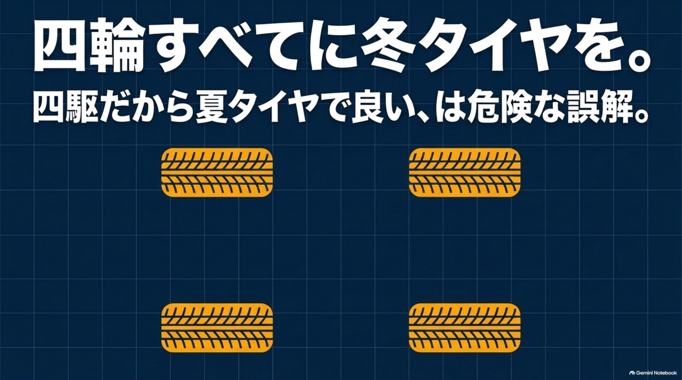alphard-four-winter-tires 駆動方式にかかわらず冬タイヤを四輪に装着する必要性を示す図