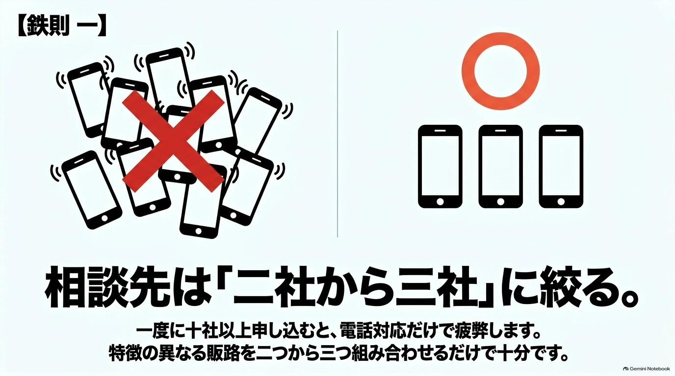売却の相談先を2社から3社に絞って効率的に比較する理由を解説する鉄則1のスライド