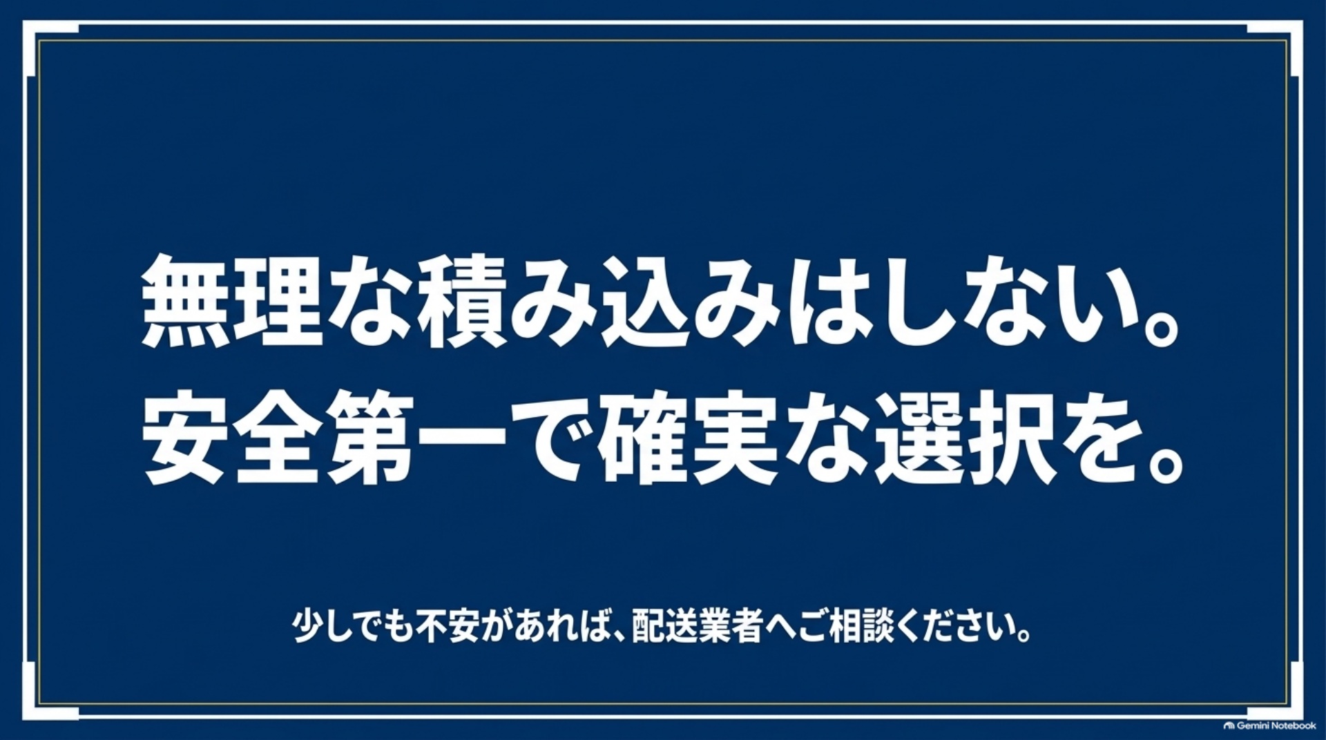 無理な積み込みを避け、不安があれば配送業者へ相談する運搬判断を示す図