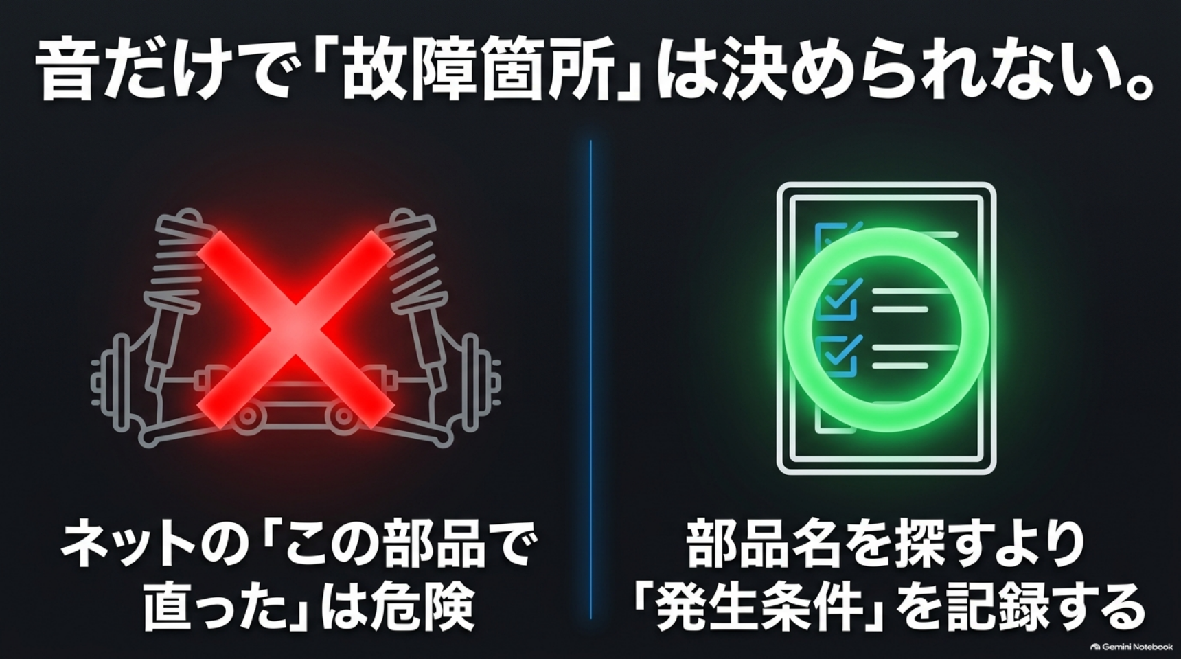 alphard-popping-noise-record-before-diagnosis 異音だけで部品を決めず発生条件を記録する考え方