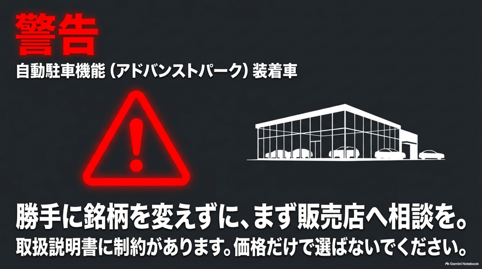 alphard-tire-set-cost-07-advanced-park アドバンストパーク装着車は銘柄を勝手に変更せず販売店へ相談するよう示す注意図