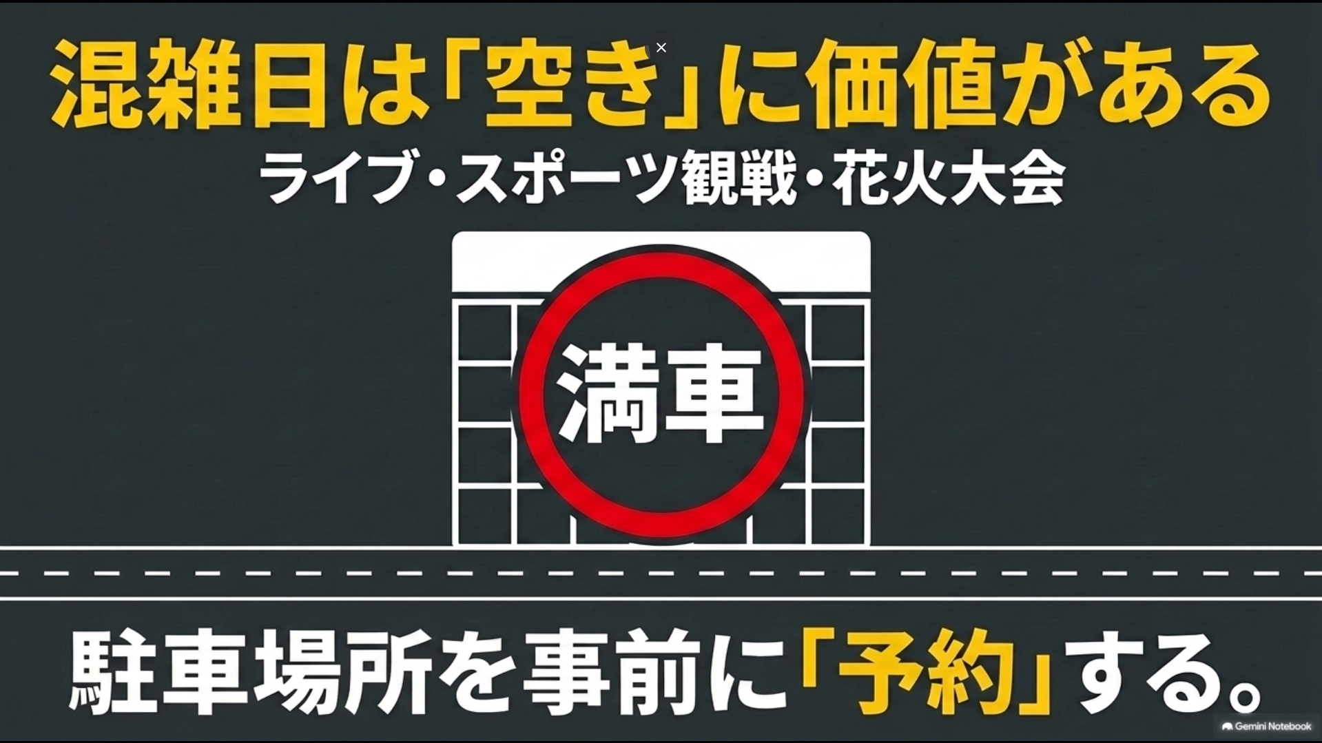 ライブ・スポーツ観戦・花火大会など混雑日に駐車場所を事前予約するイメージ